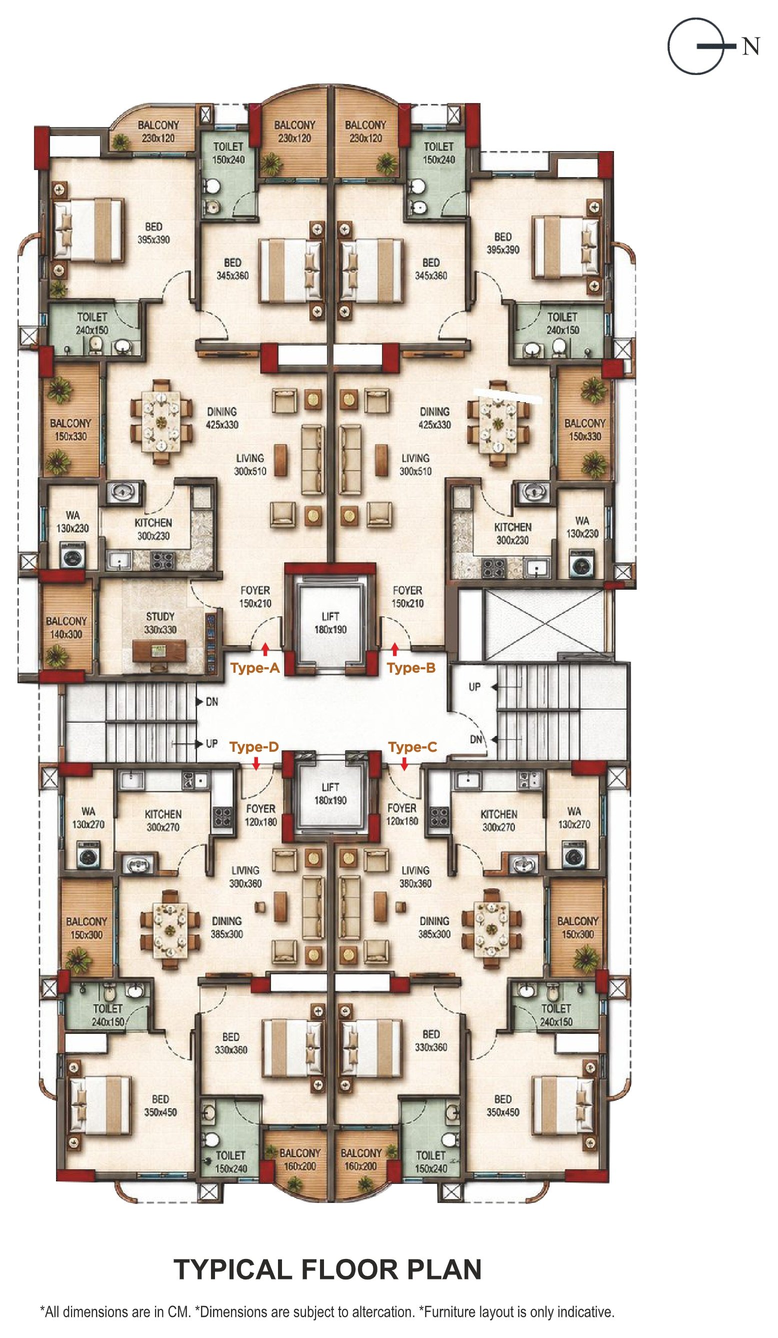 RCN Regal Palace — Typical Floor Plan showing Units A, B, C & D
