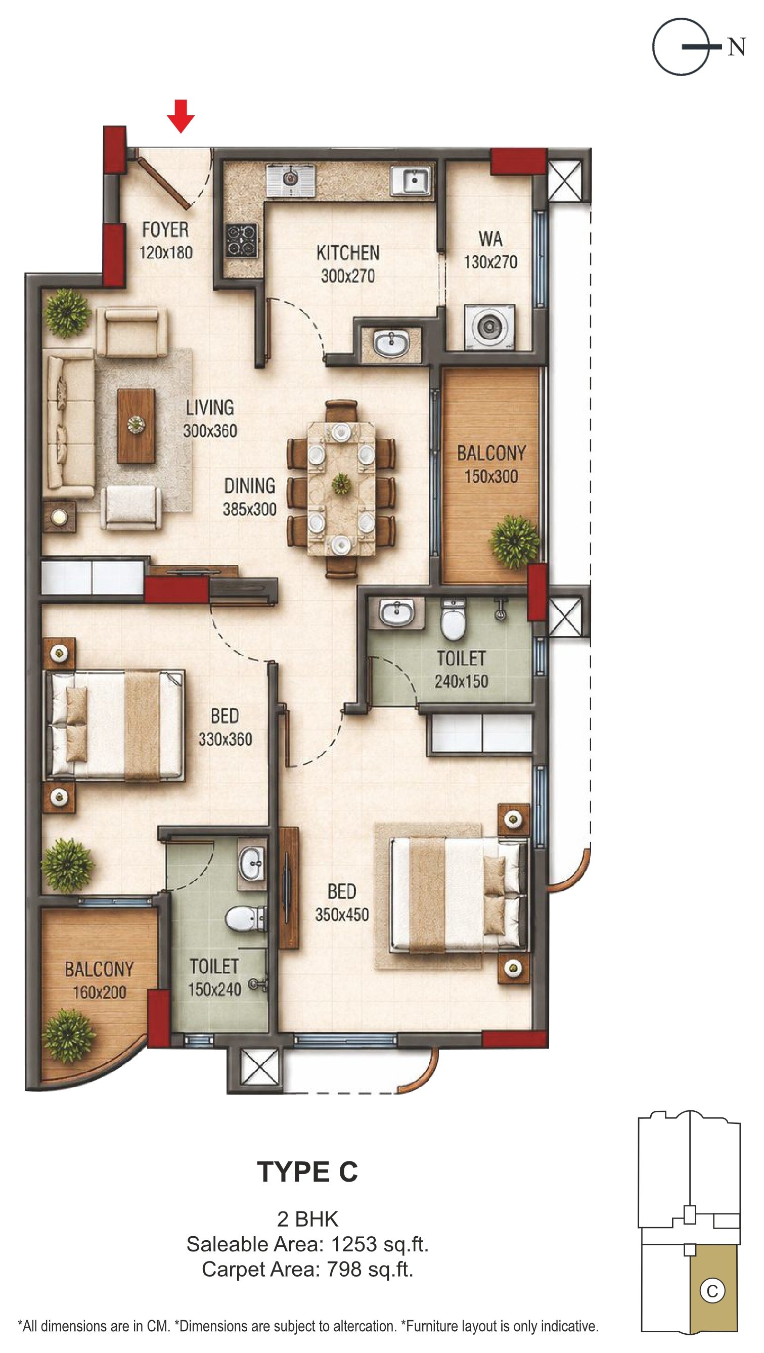 RCN Regal Palace — Unit C floor plan (2 BHK)