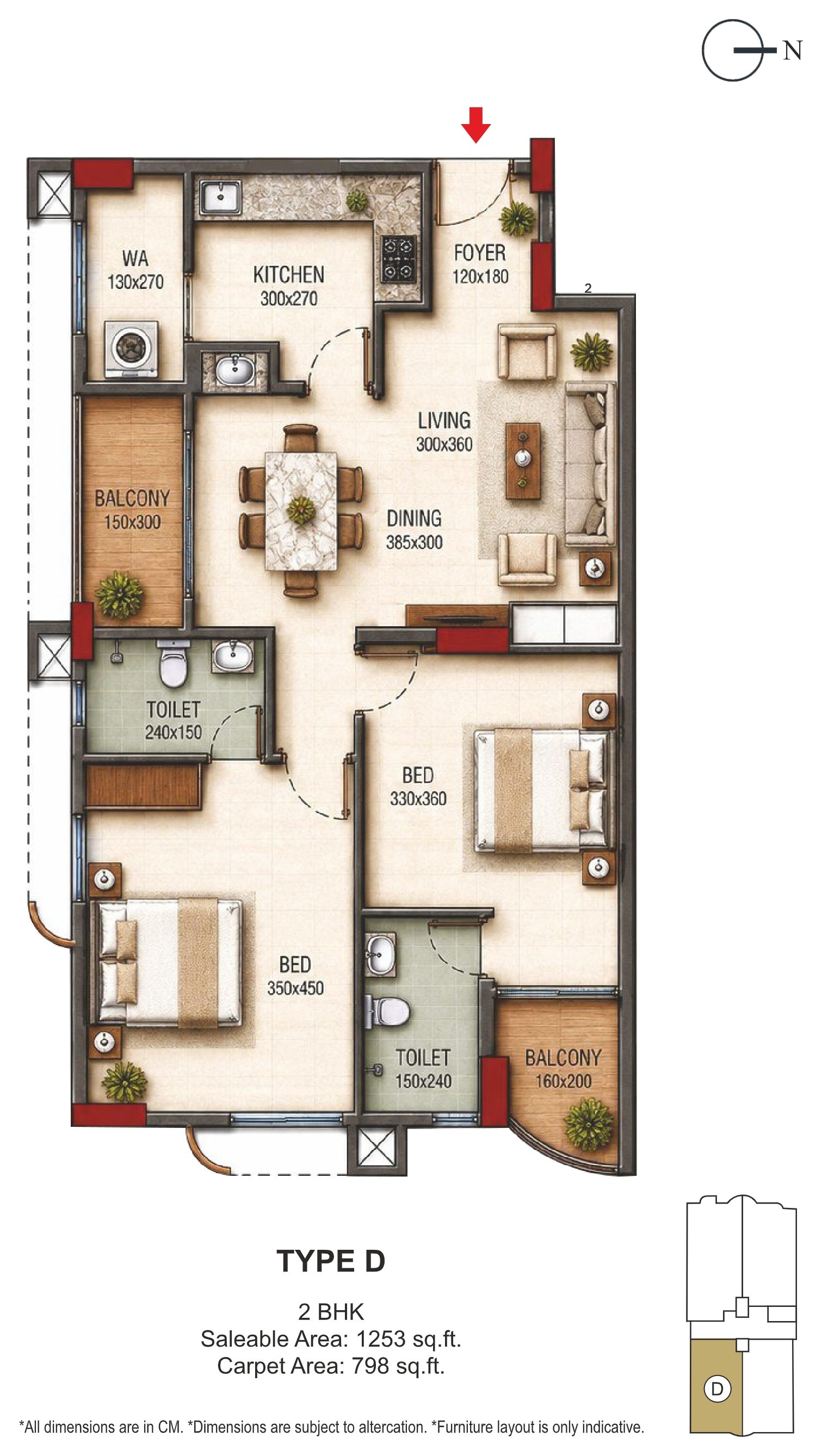 RCN Regal Palace — Unit D floor plan (2 BHK)